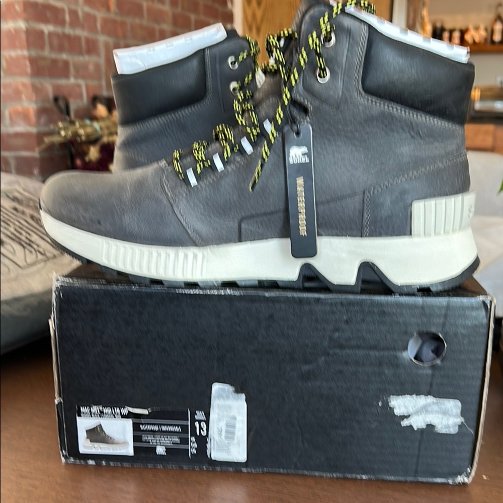 Men's Gray and Black High-Top Boots